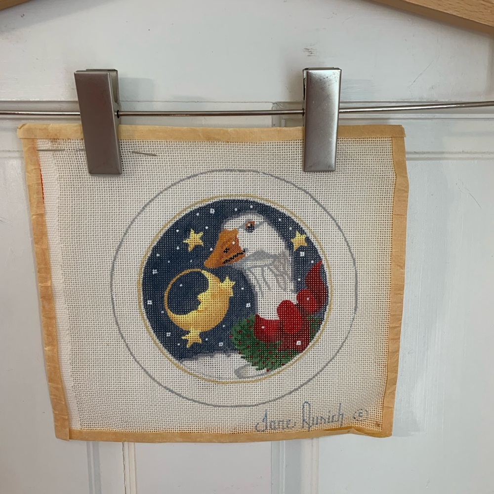 Jane Aurich Painted Needlework Canvas Christmas Goose